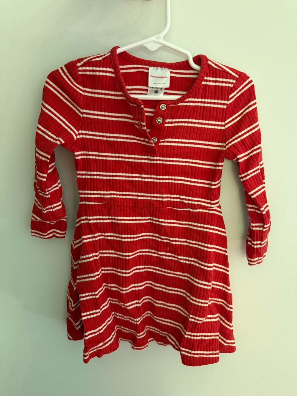 HA Red & White Striped Ribbed Henley Dress 3t